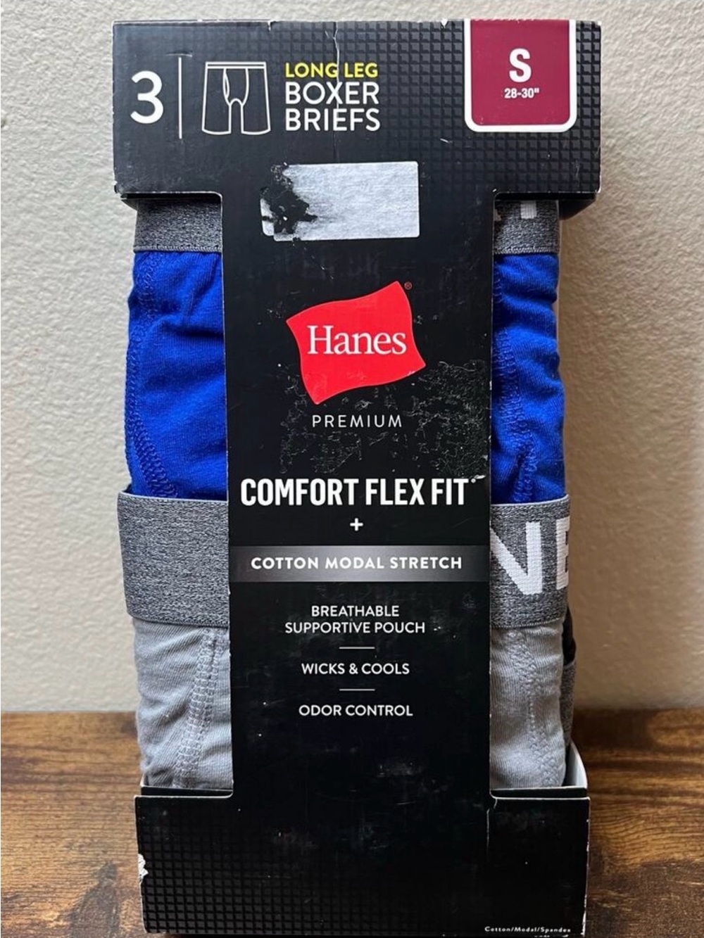 3 Pack Hanes Comfort Flex Fit Long Leg Boxer Briefs Small Mens 28-30 Underwear